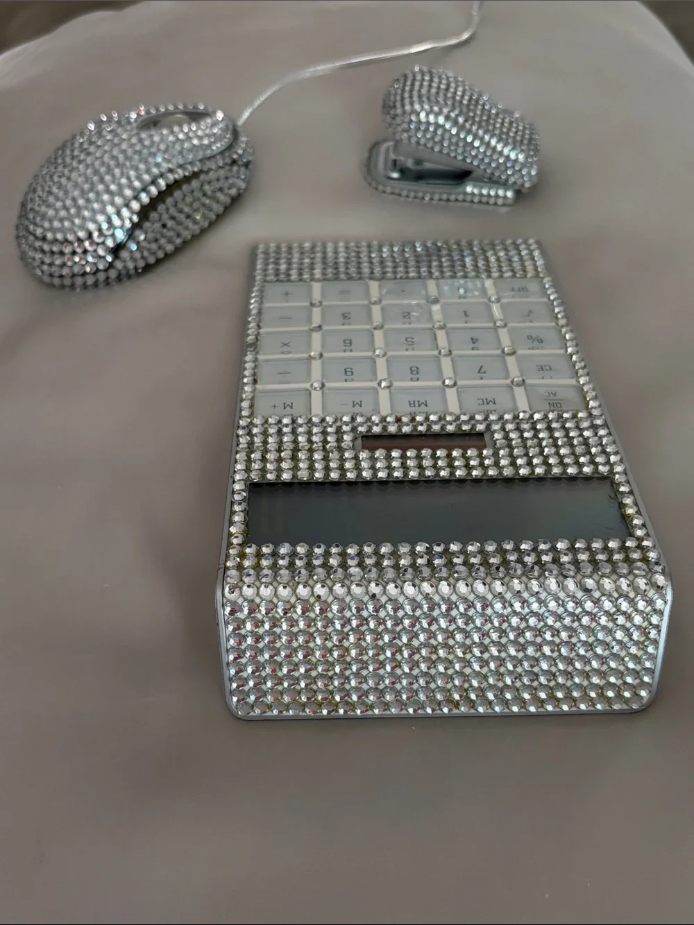 Crystal Rhinestone Mouse with Matching Calculator & Stapler- Silver